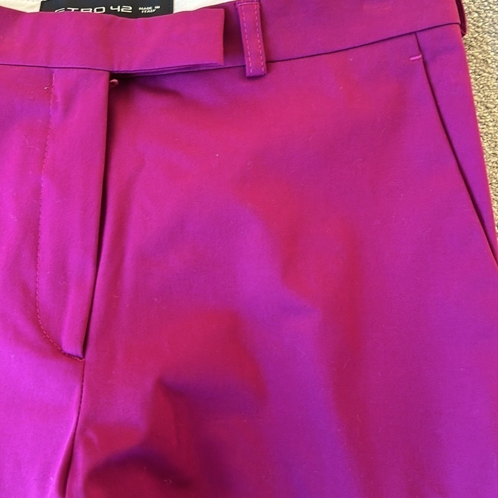ETRO Luxury Italian Career Cotton Stretch Ankle Trousers Magenta NWOT EU 42/Sm - Picture 5 of 8